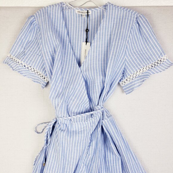 NWT Heartloom River Maxi Wrap Dress Stripe Cotton Ruffle Eyelet Sleeve sz L Blue - Picture 4 of 13